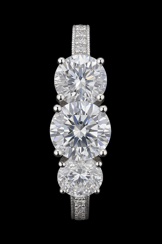 Triple Diamond Halo Ring – 925 Sterling Silver with Brilliant Round Cut Diamonds | Ratnadeep Jewellers|