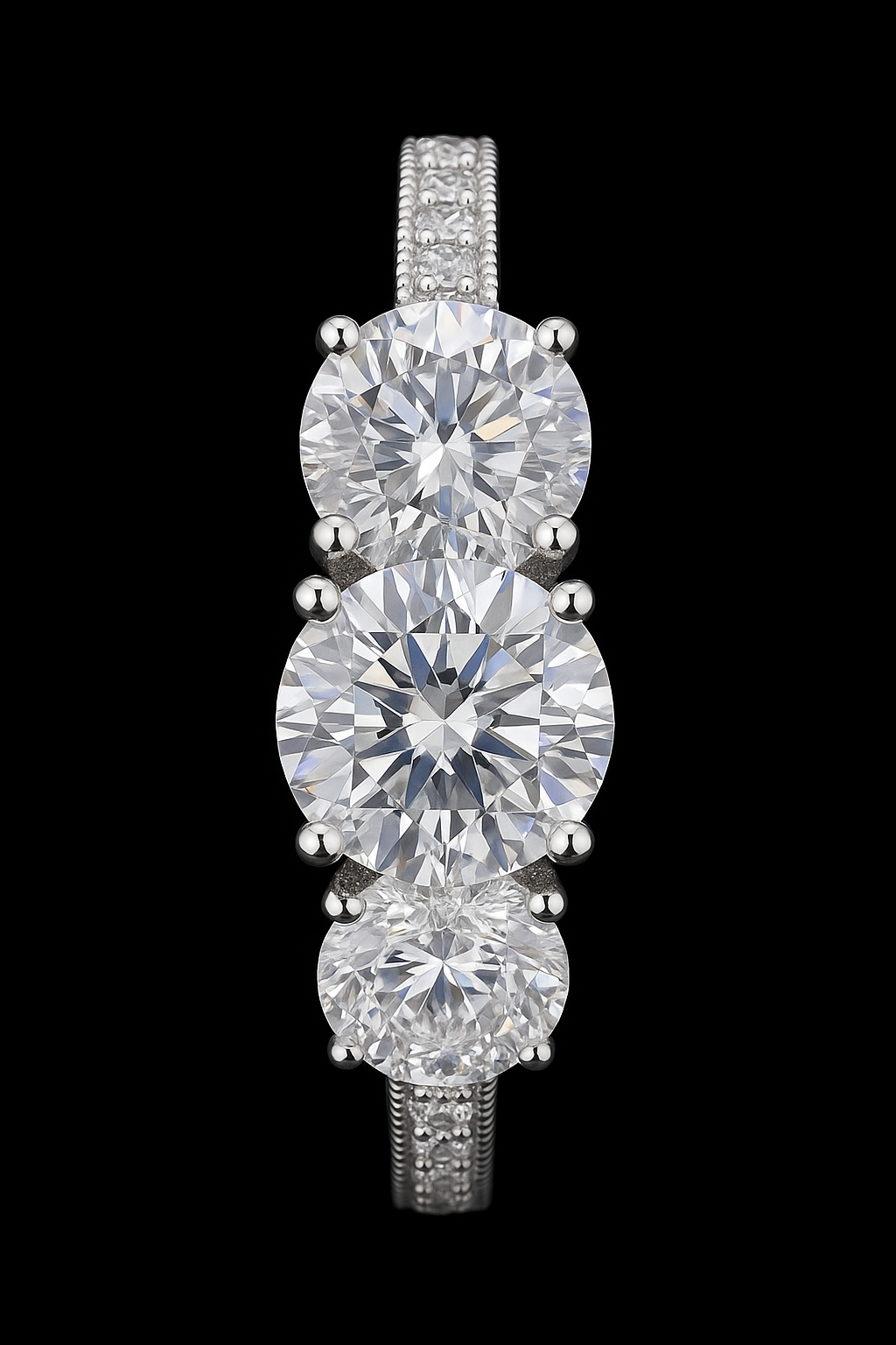 Triple Diamond Halo Ring – 925 Sterling Silver with Brilliant Round Cut Diamonds | Ratnadeep Jewellers|