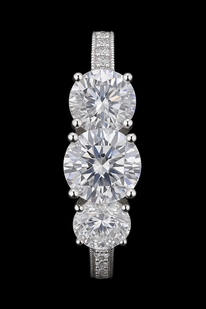 Triple Diamond Halo Ring – 925 Sterling Silver with Brilliant Round Cut Diamonds | Ratnadeep Jewellers|