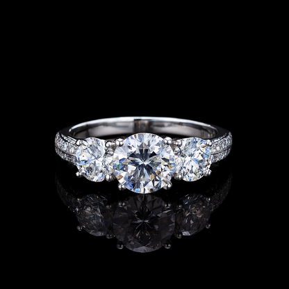 Triple Diamond Halo Ring – 925 Sterling Silver with Brilliant Round Cut Diamonds | Ratnadeep Jewellers|